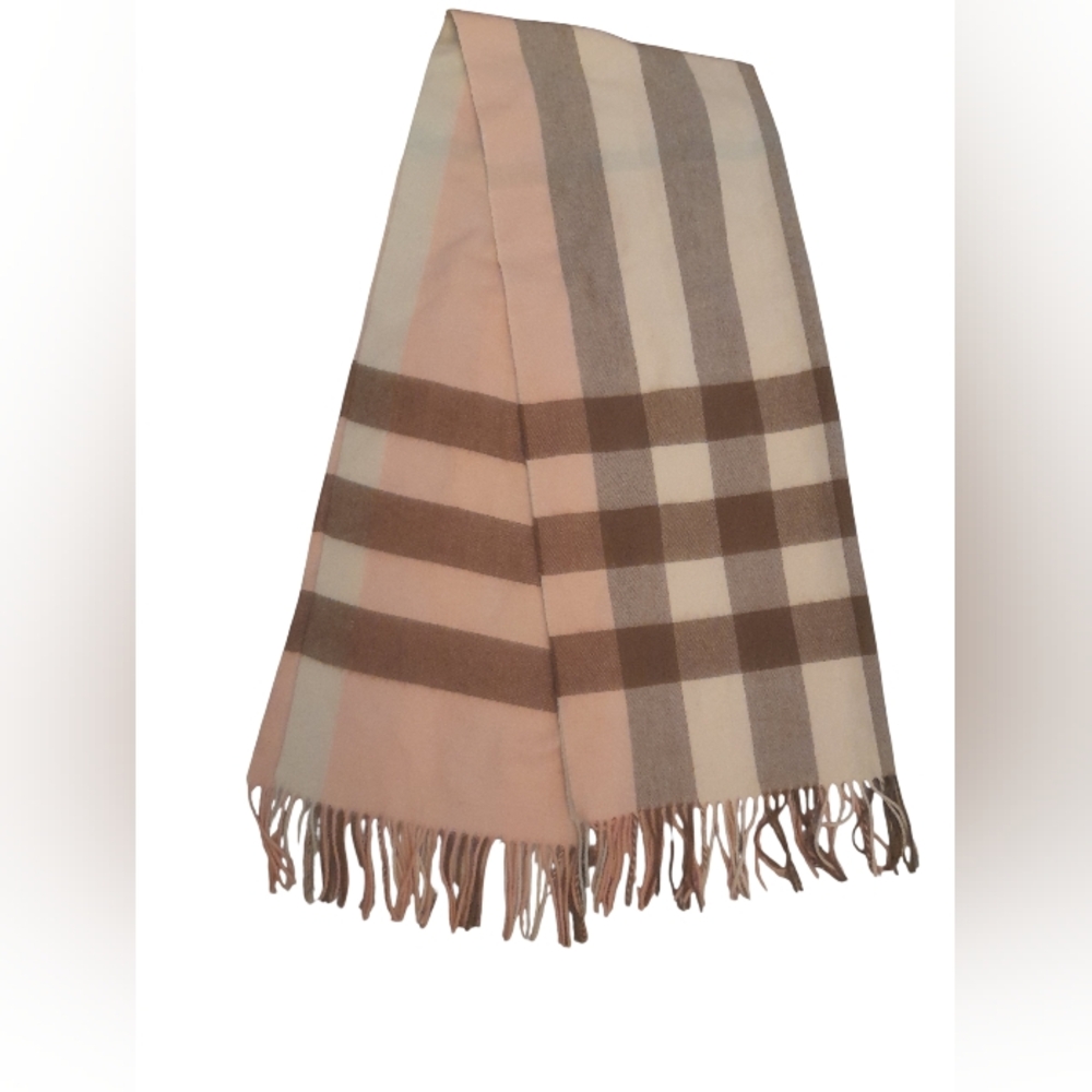 Burberry cashmere wool Pink and Brown Checkered Scarf